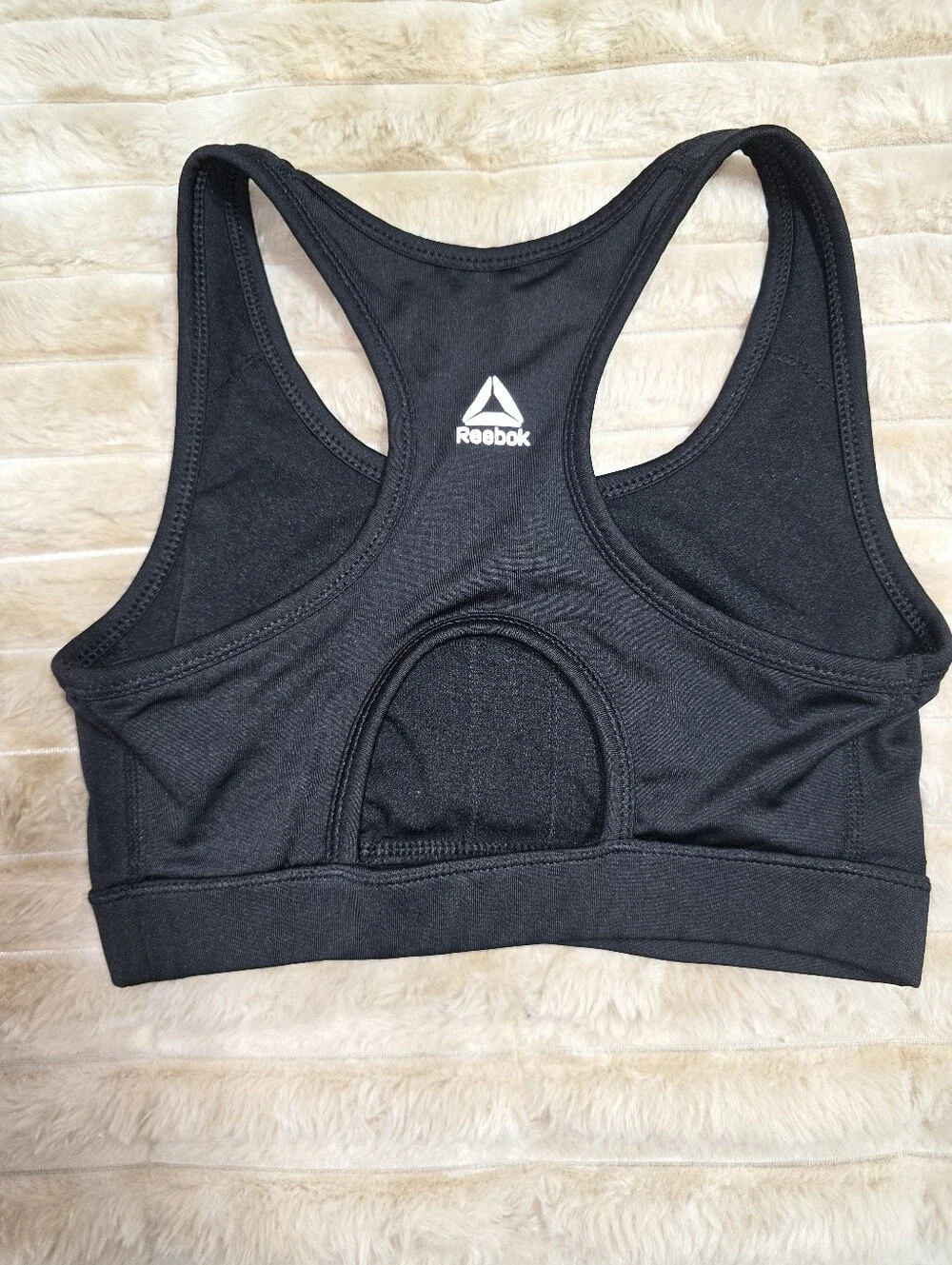 2 Reebok Women's Black Sports Bra 1 with Iridescent Logo 1 Plain